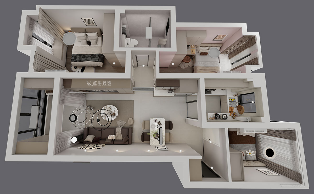 蒋琛｜保利罗兰香谷10-1-1404-90㎡-现代简约风格｜3室2厅1卫｜老房装修｜定制家｜全包12万｜00_04鸟瞰图